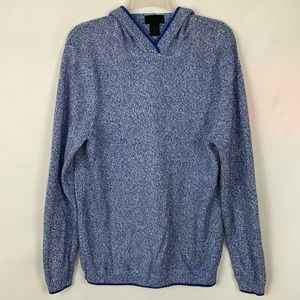 Magaschoni Men's Marled Blue Knit Hooded Long Sleeve Sweater - Size Medium/Large